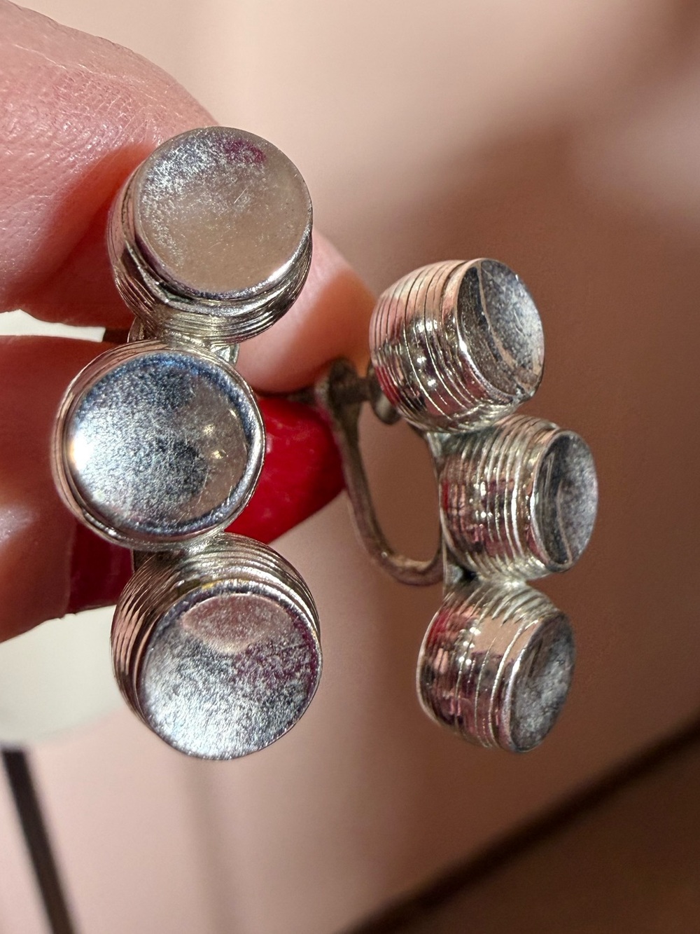 Vintage modernist minimalist silver tone ear crawler screw back earrings